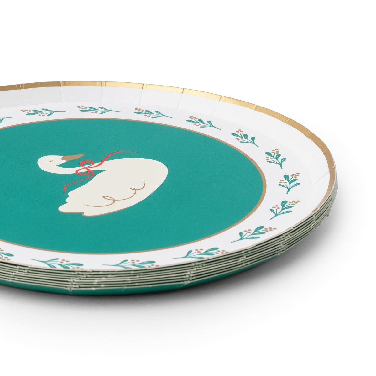 Christmas Floral Swan Print Green Small Plates