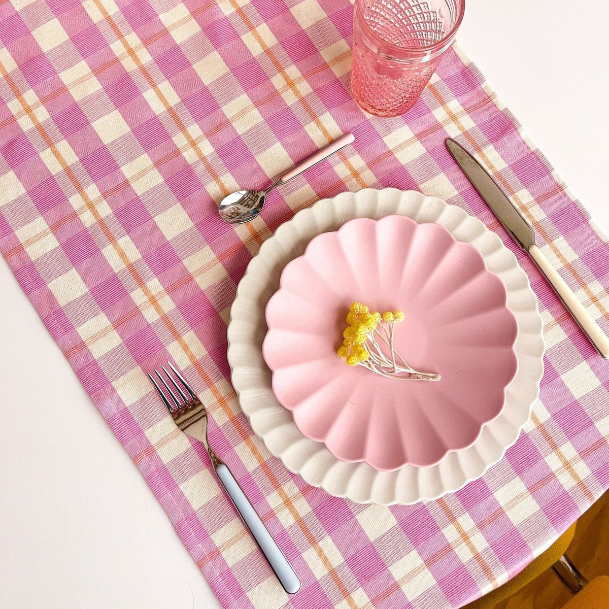 Abigail Plaid Table Runner in Bubblegum and Peach