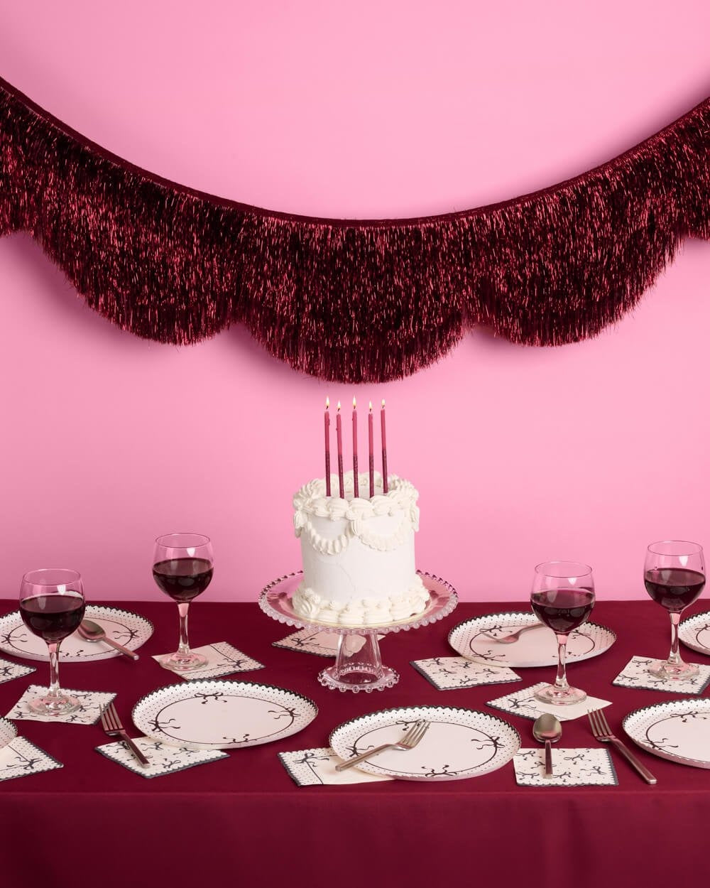 Burgundy Scallop Fringe Banner