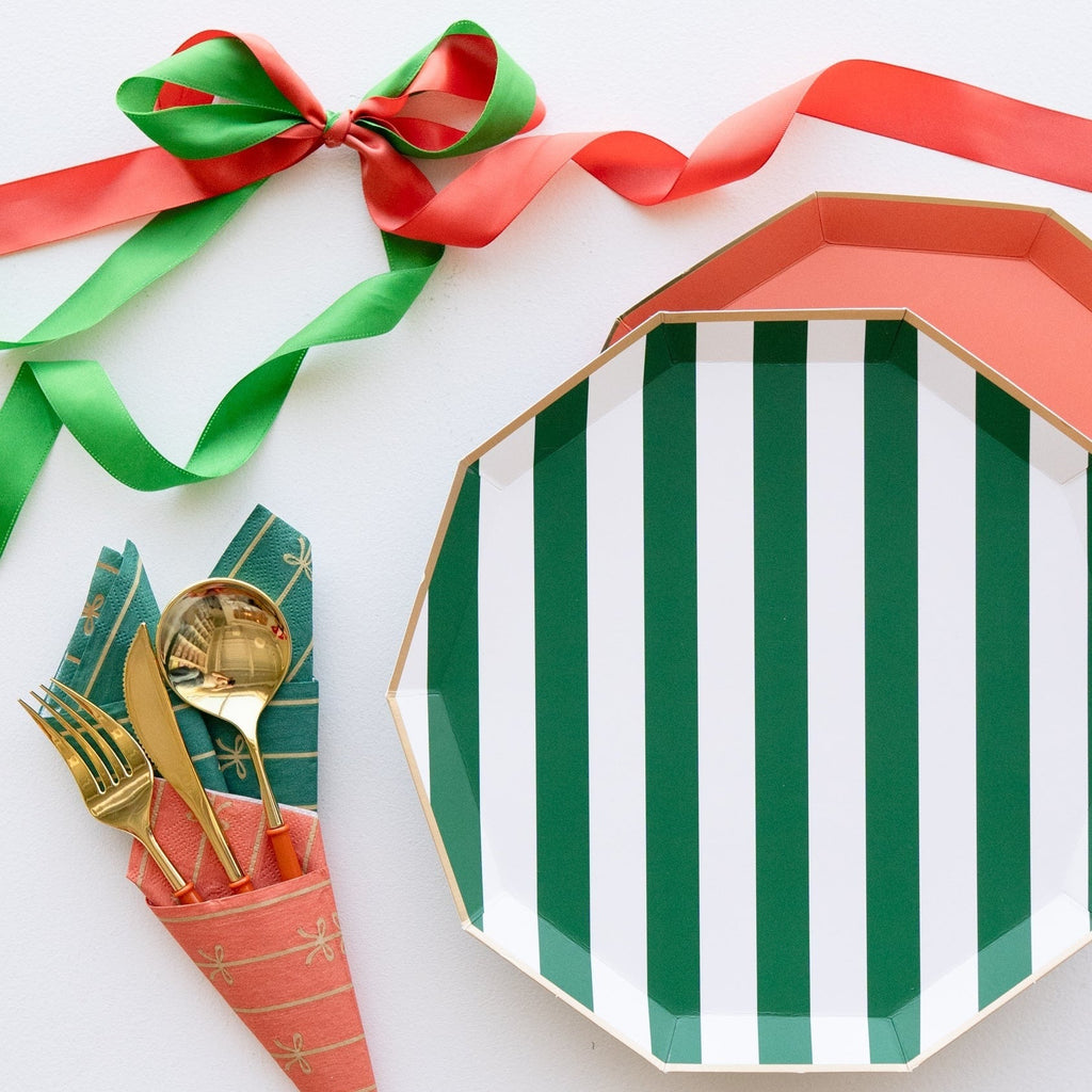 Emerald Green Signature Cabana Stripe Plates