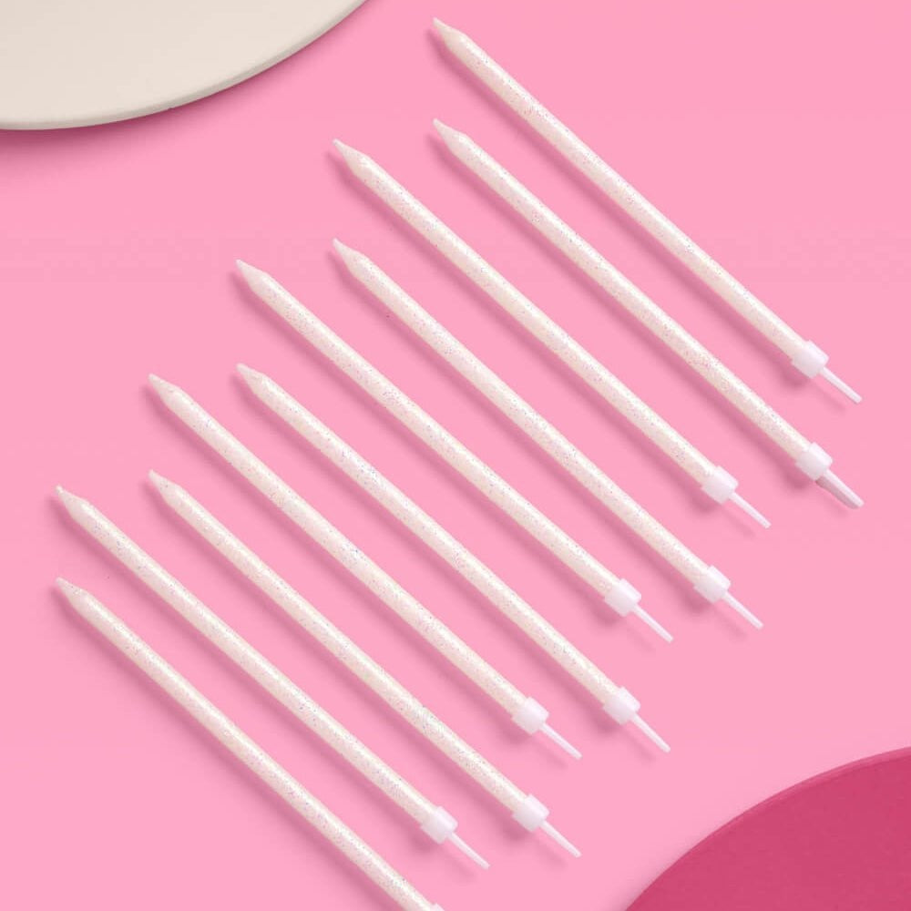 White Glitter Birthday Candles
