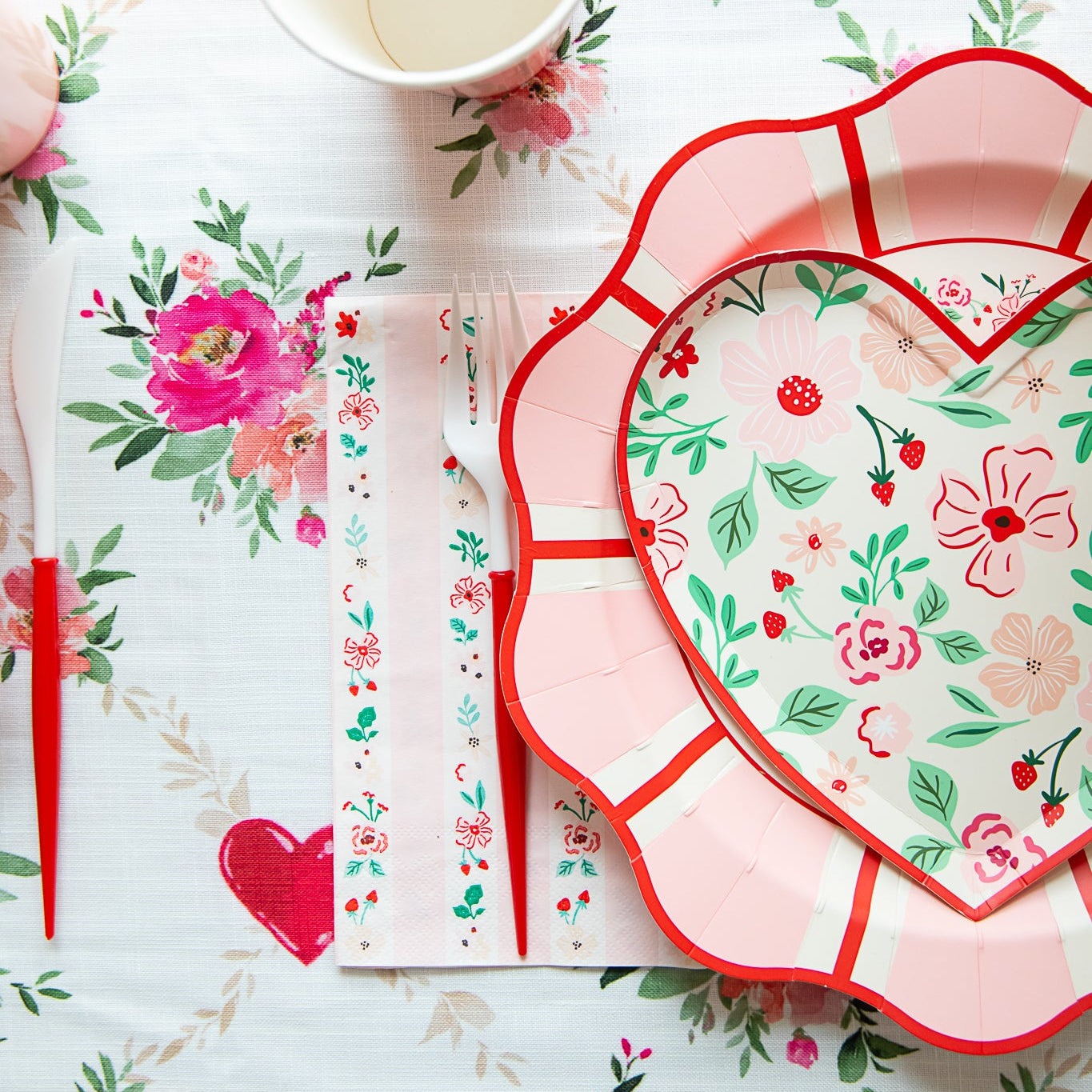 Pink & Red Floral Dinner Plates