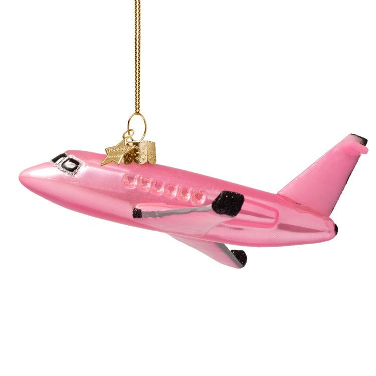 Pink Airplane Glass Ornament