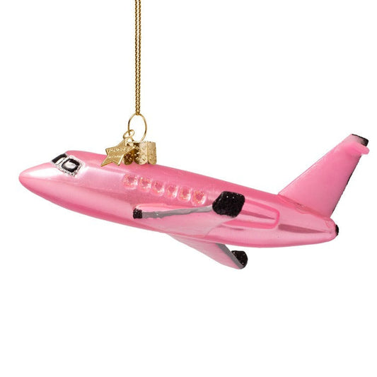 Pink Airplane Glass Ornament