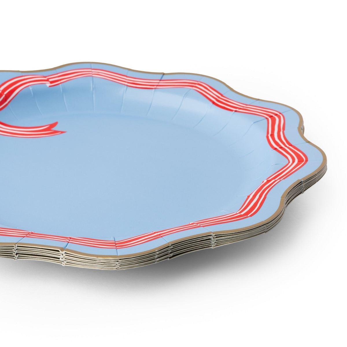 Elegant Sky Blue & Red Bow Dinner Plates