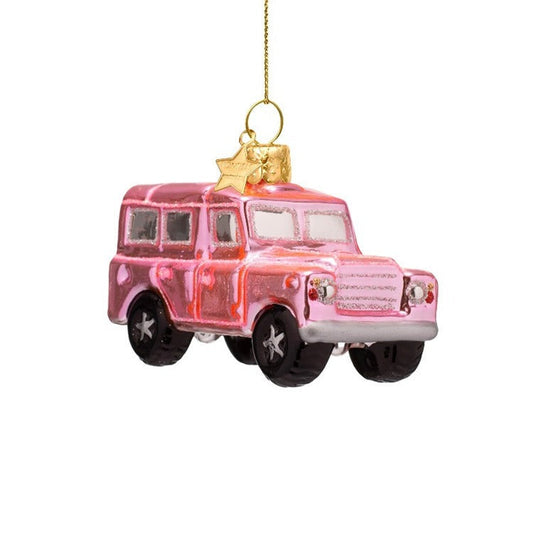 Pink Suv Glass Ornament