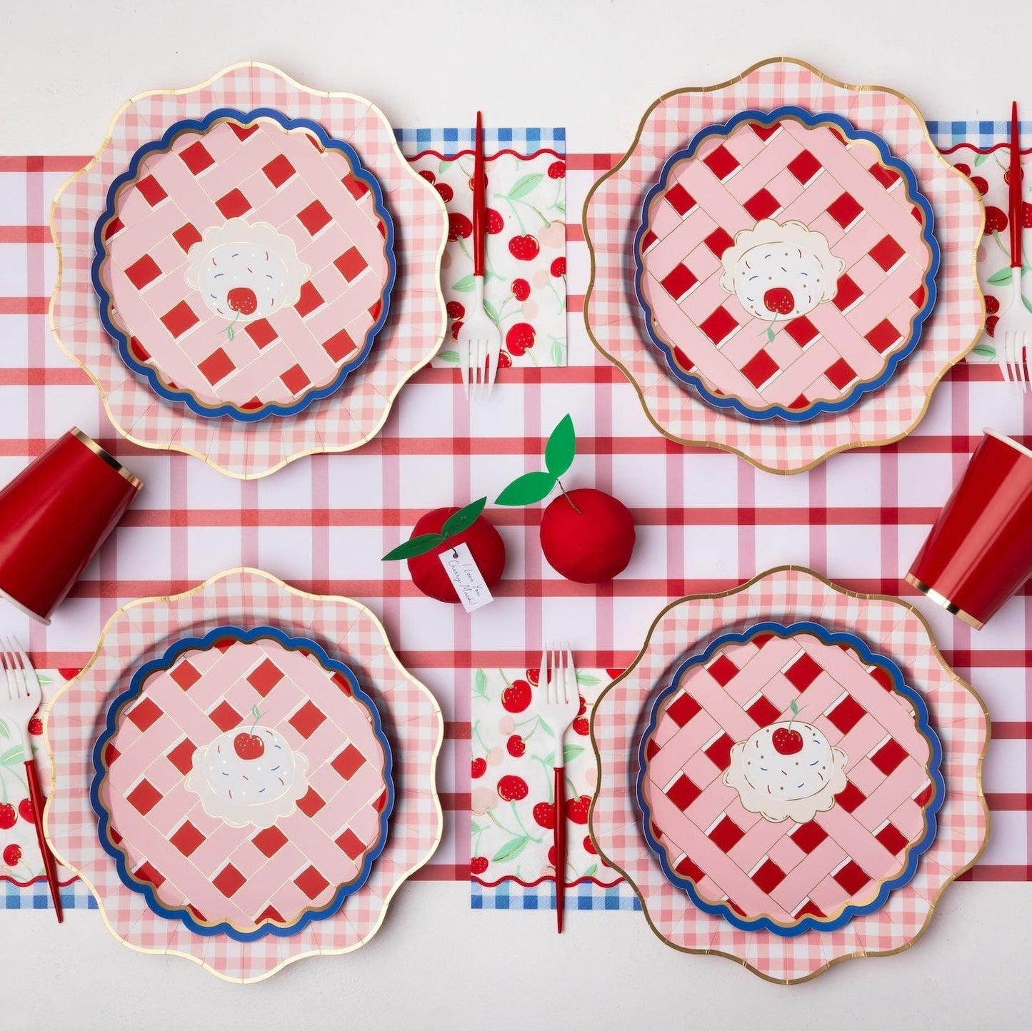 Elegant Petal Pink Gingham Dinner Plates