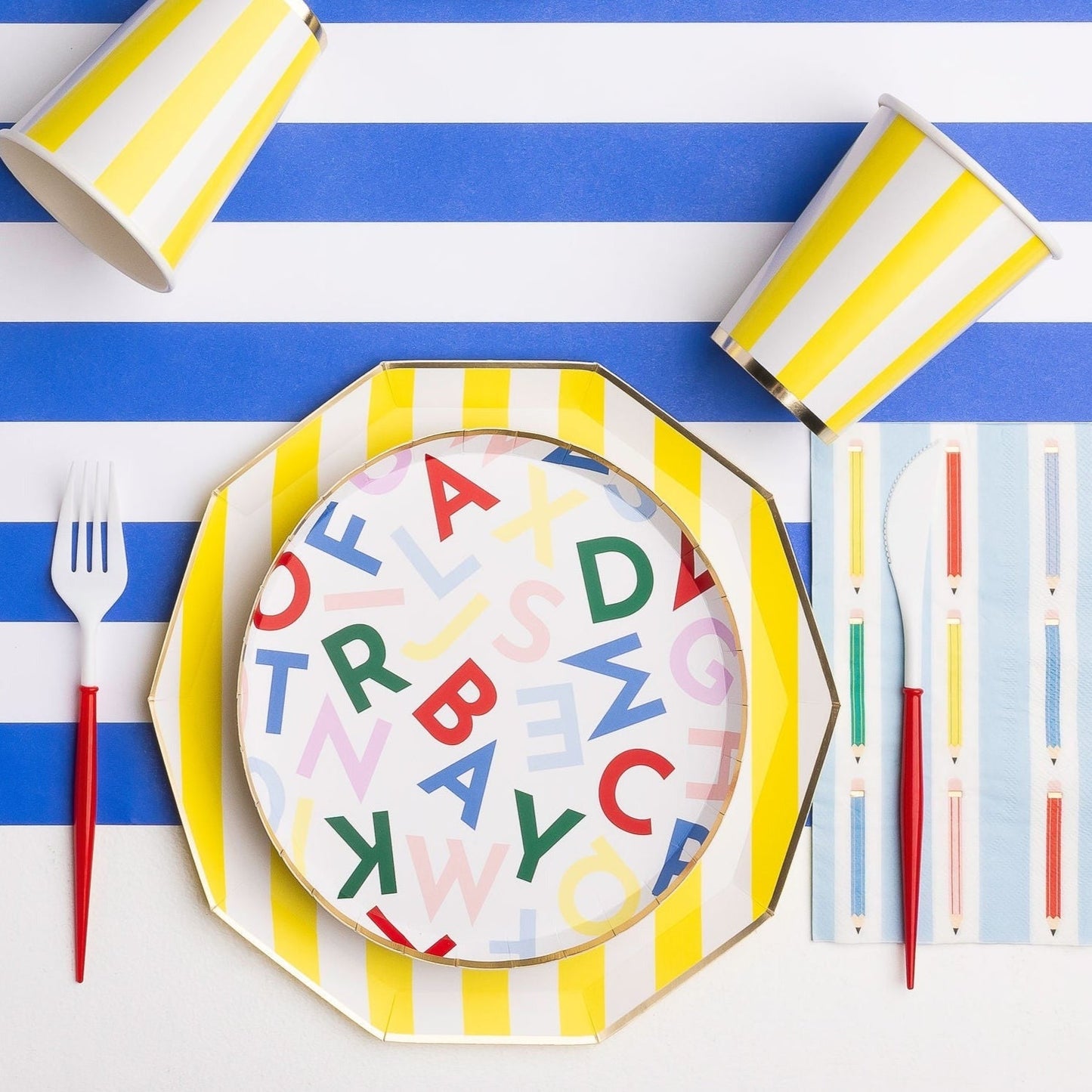 Soleil Yellow Signature Cabana Stripe Plates