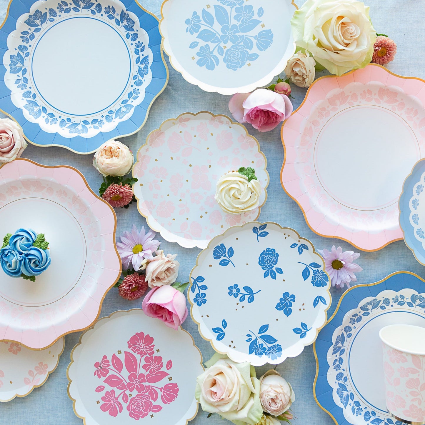 Belle Blue Elegant Floral Dessert Plates