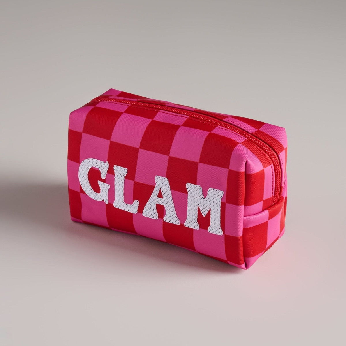 Pink & Red Checkered "Glam" Zip Pouch