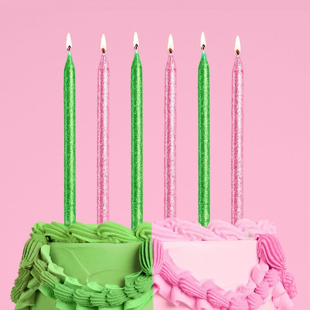 Pink & Green Glitter Candles