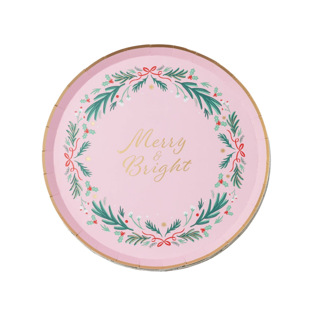 Pink Christmas Wreath Dessert Plates