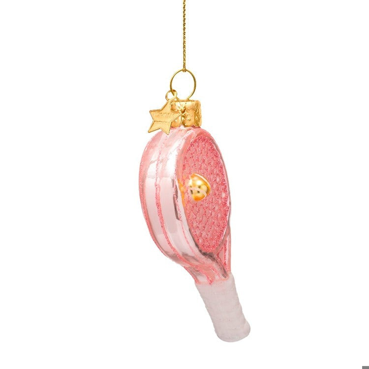 Pink Tennis Racket Glass Ornament