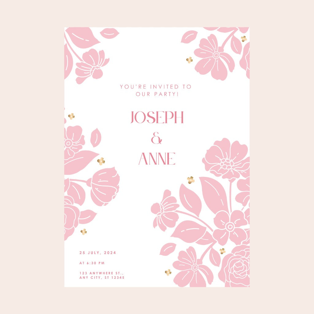 Petal Pink Elegant Floral Digital Party Invitation Download