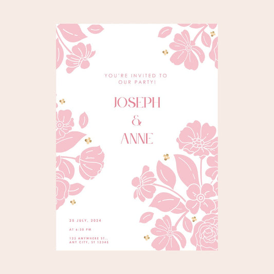 Petal Pink Elegant Floral Digital Party Invitation Download