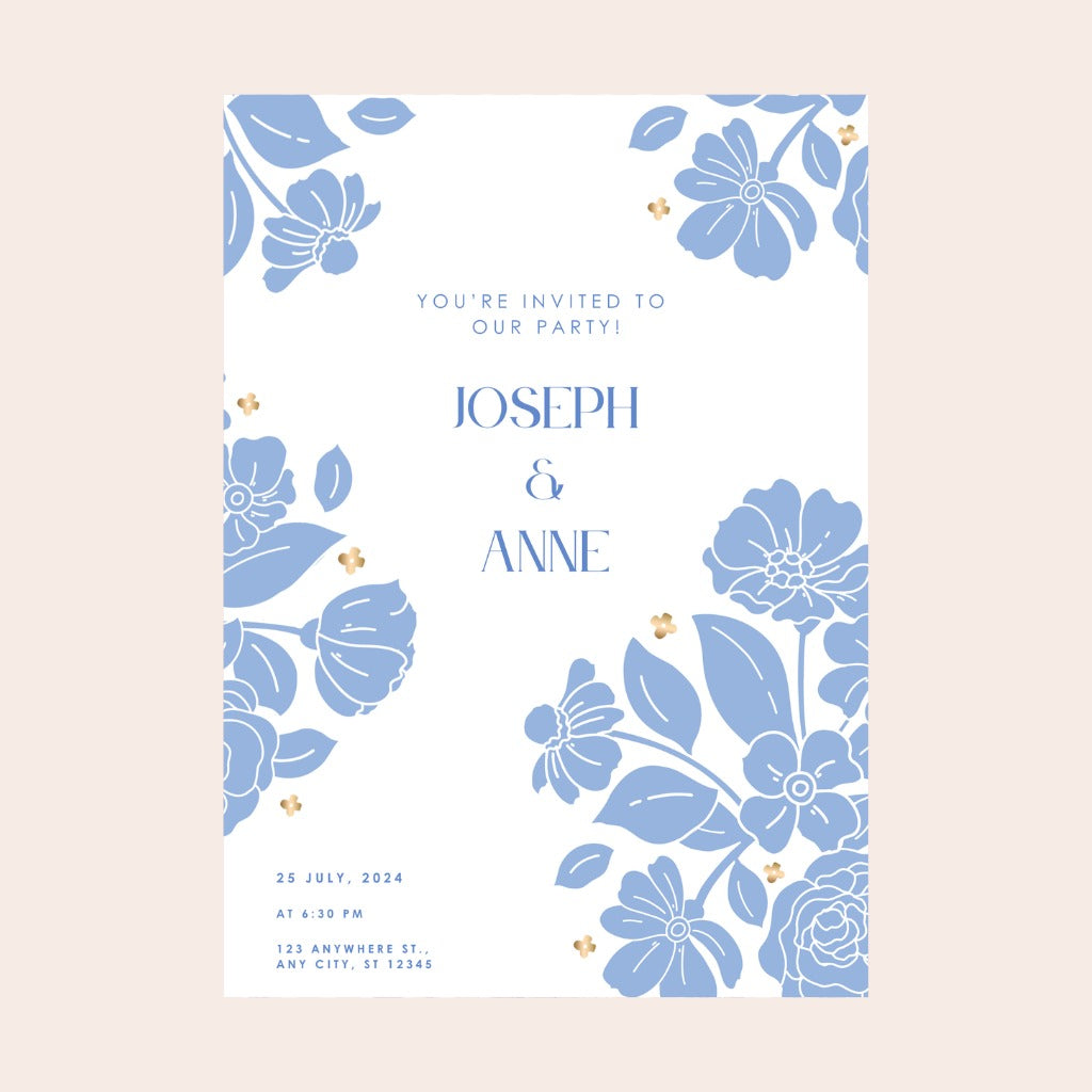 Belle Blue Elegant Floral Digital Party Invitation Download