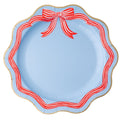 Elegant Sky Blue & Red Bow Dinner Plates