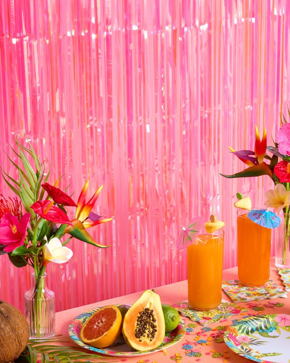 Hot Pink Iridescent Fringe Curtain Backdrop