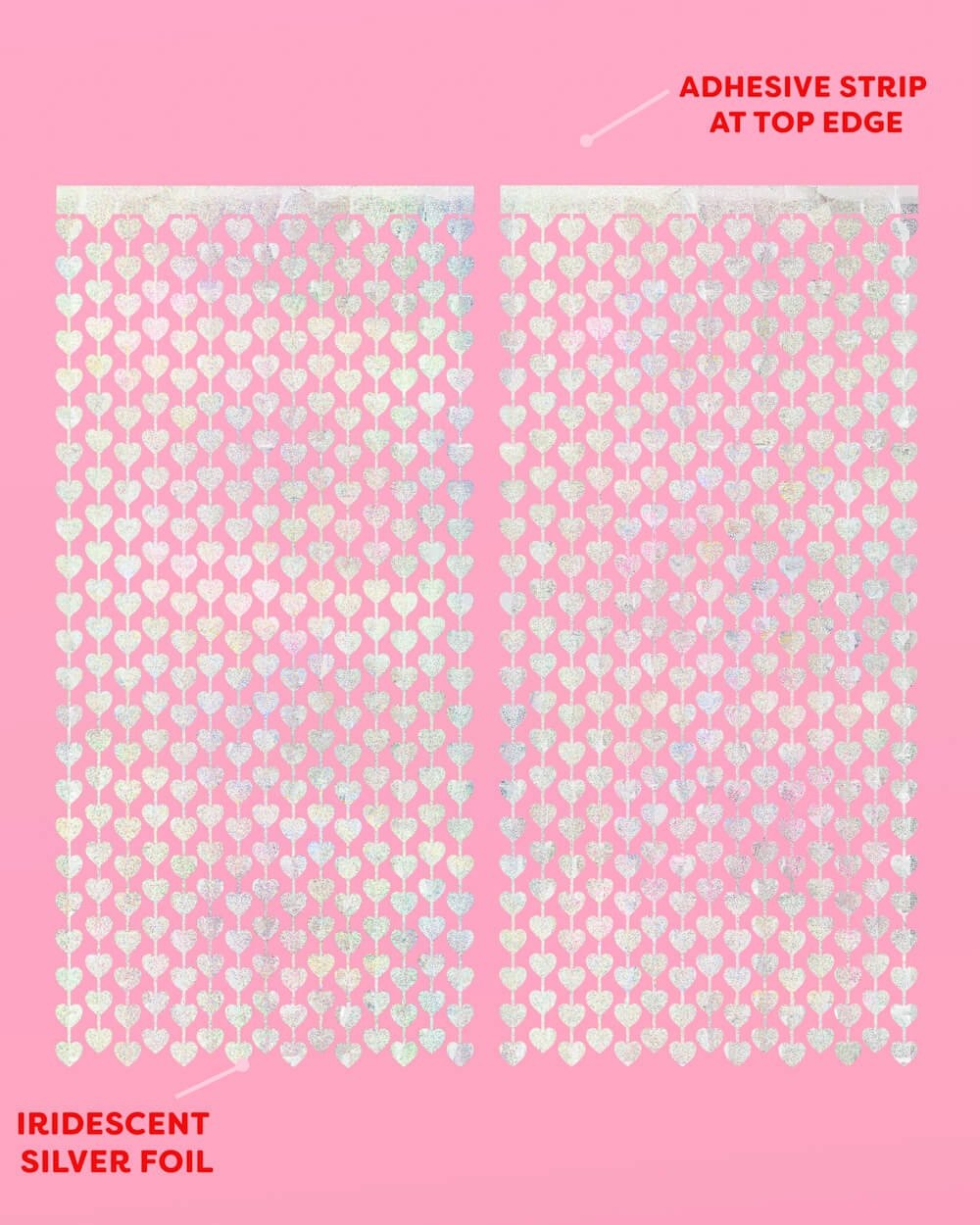 Iridescent Silver Heart Curtain Backdrop