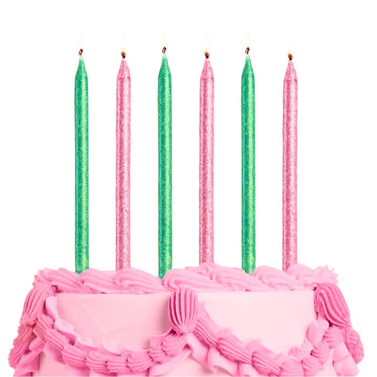 Pink & Green Glitter Candles