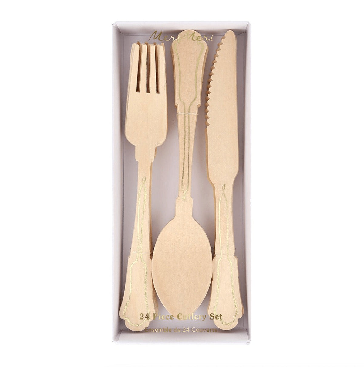 Elegant Gold Foil Detail Wooden Cutlery