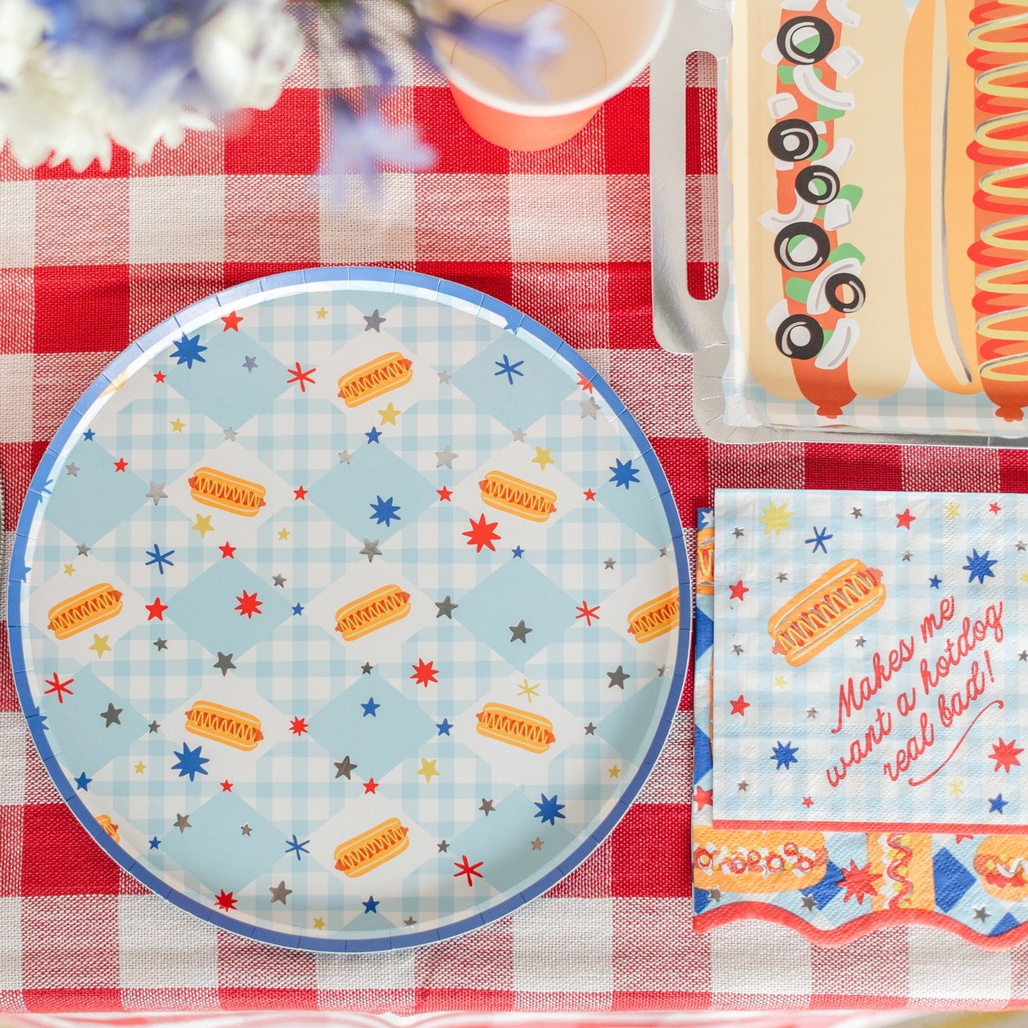 Patriotic Hot Dog Platter Shaped Plates