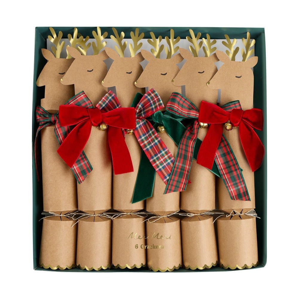 Plaid & Velvet Bow Reindeer Christmas Crackers