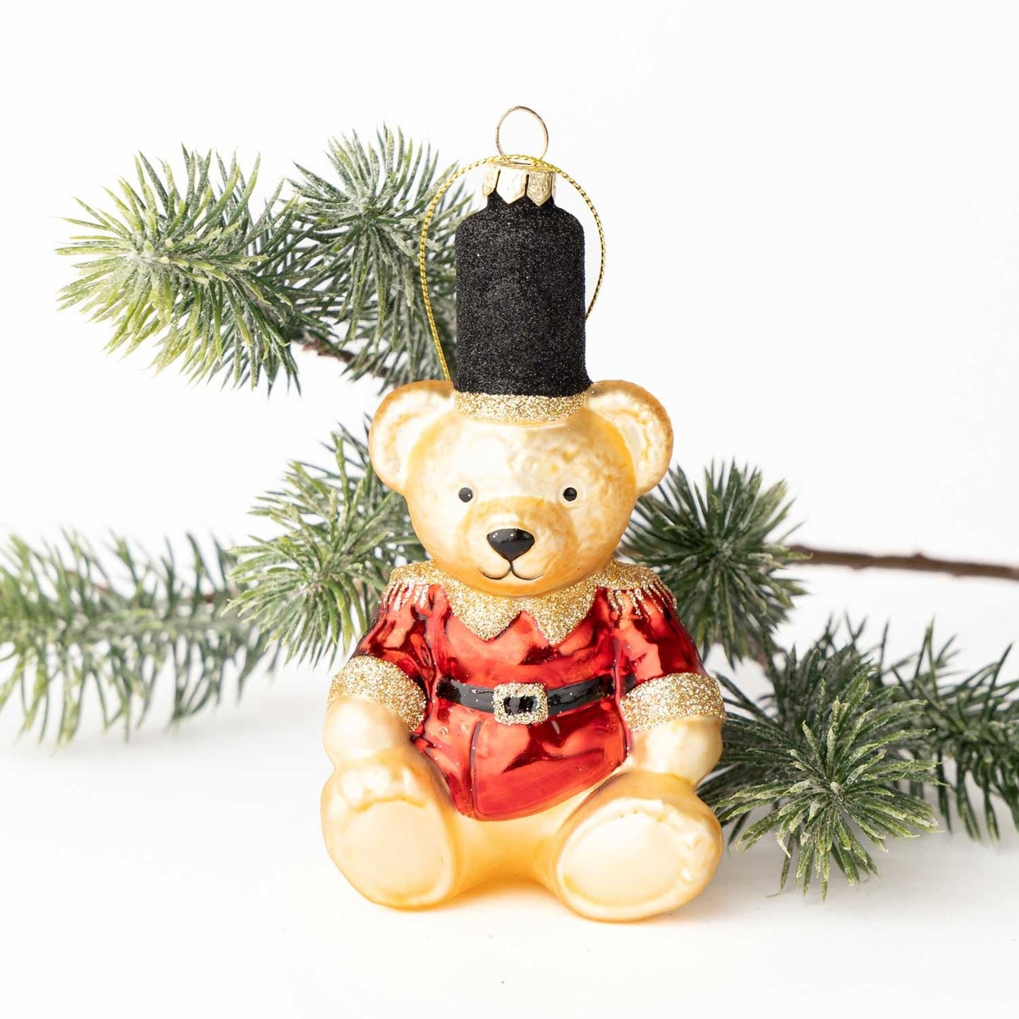 Red Jacket Teddy Bear Glass Ornament