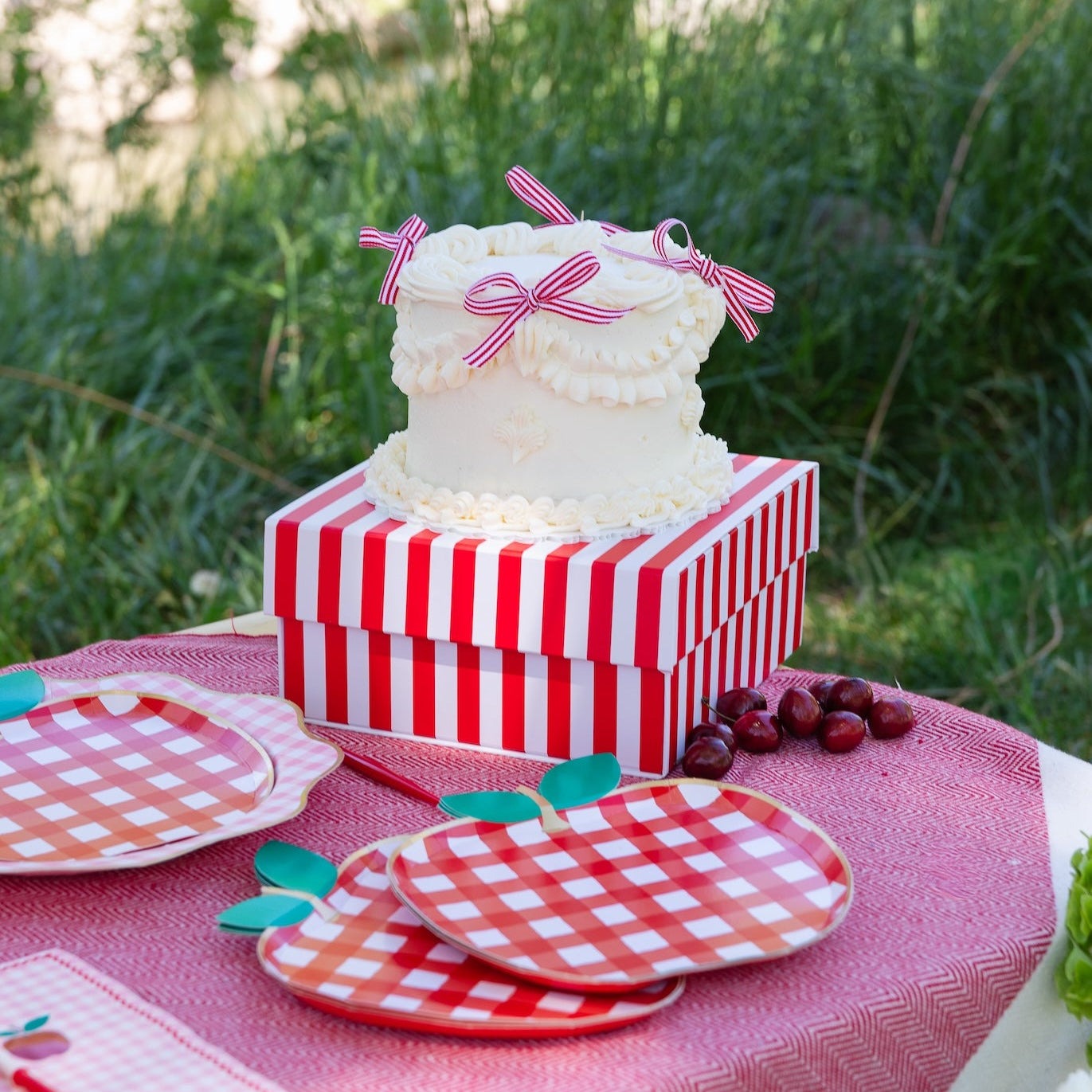Cherry Red Cabana Stripe Display Box Risers