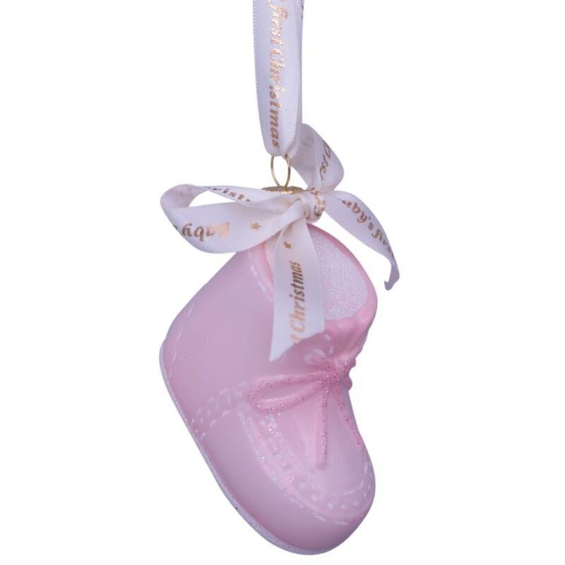 Pink Baby Snow Boot Glass Ornament