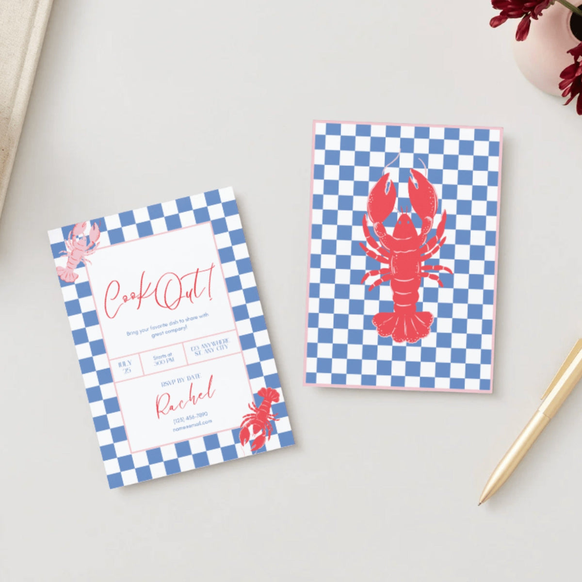 Checkered Lobster Digital Party Invitation Download