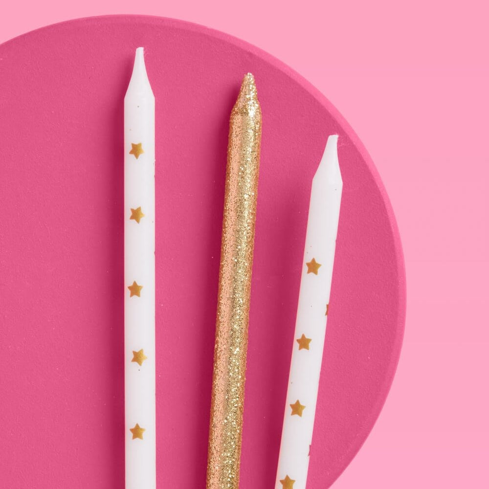 Gold Glitter & Stars Birthday Candles