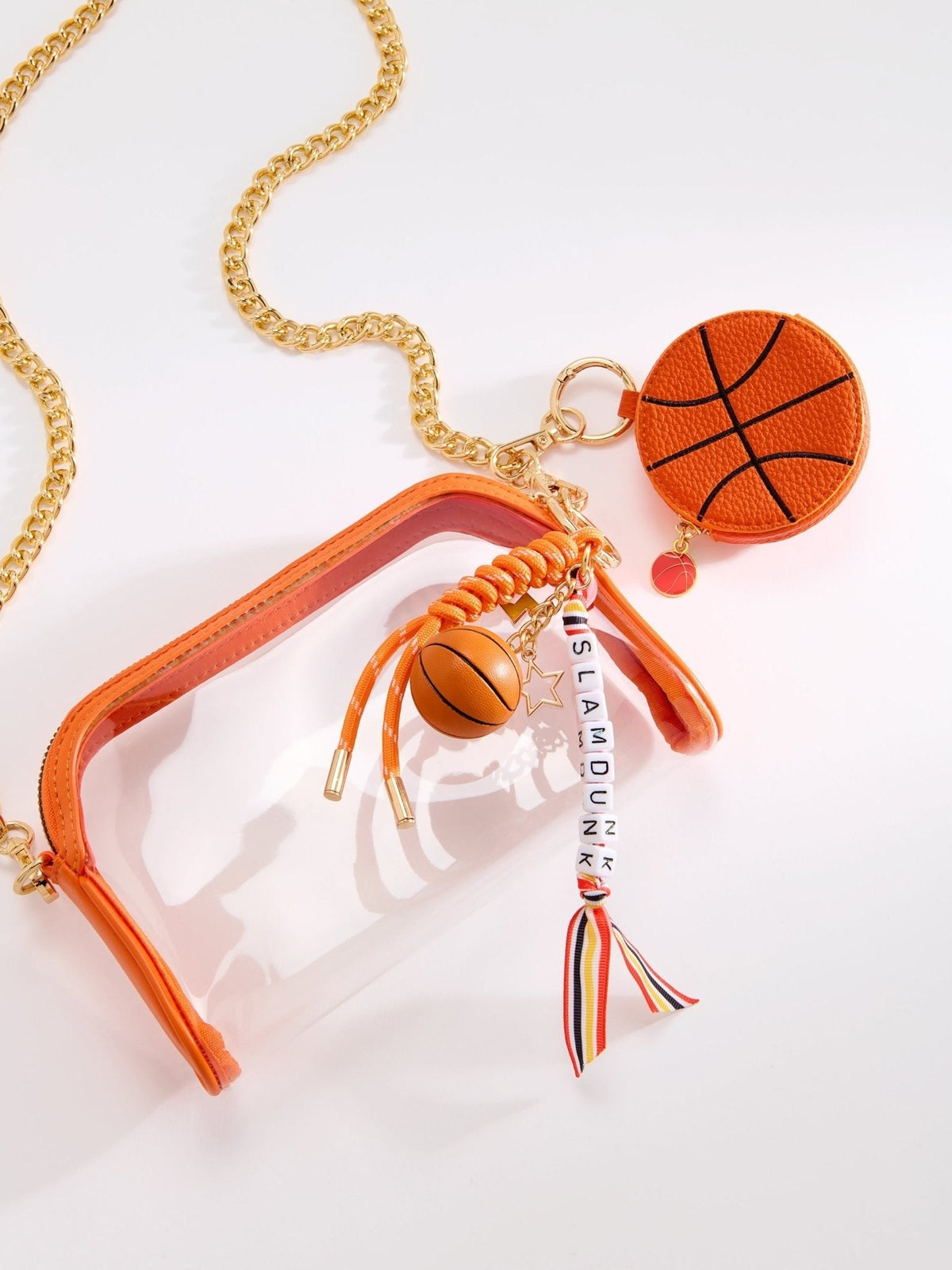 Shiraleah Basketball Zip Pouch Bag Charm/Key Ring, Orange