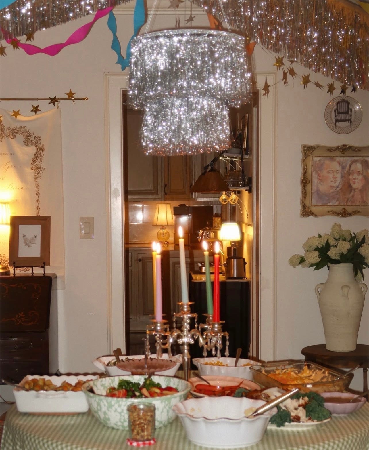 Silver Fringe Chandelier Decoration