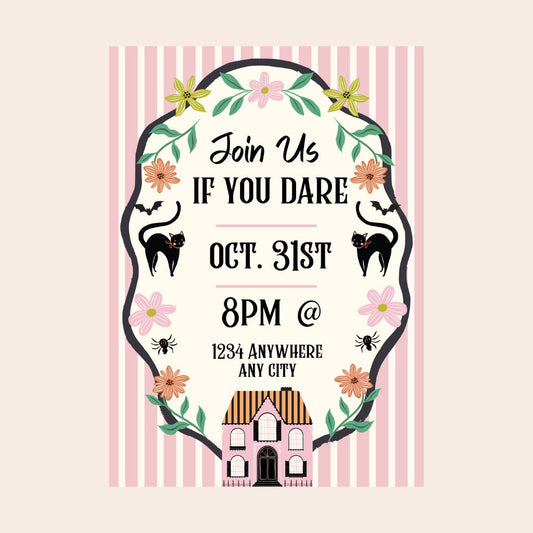 Pink Haunted House Cottagecore Digital Party Invitation