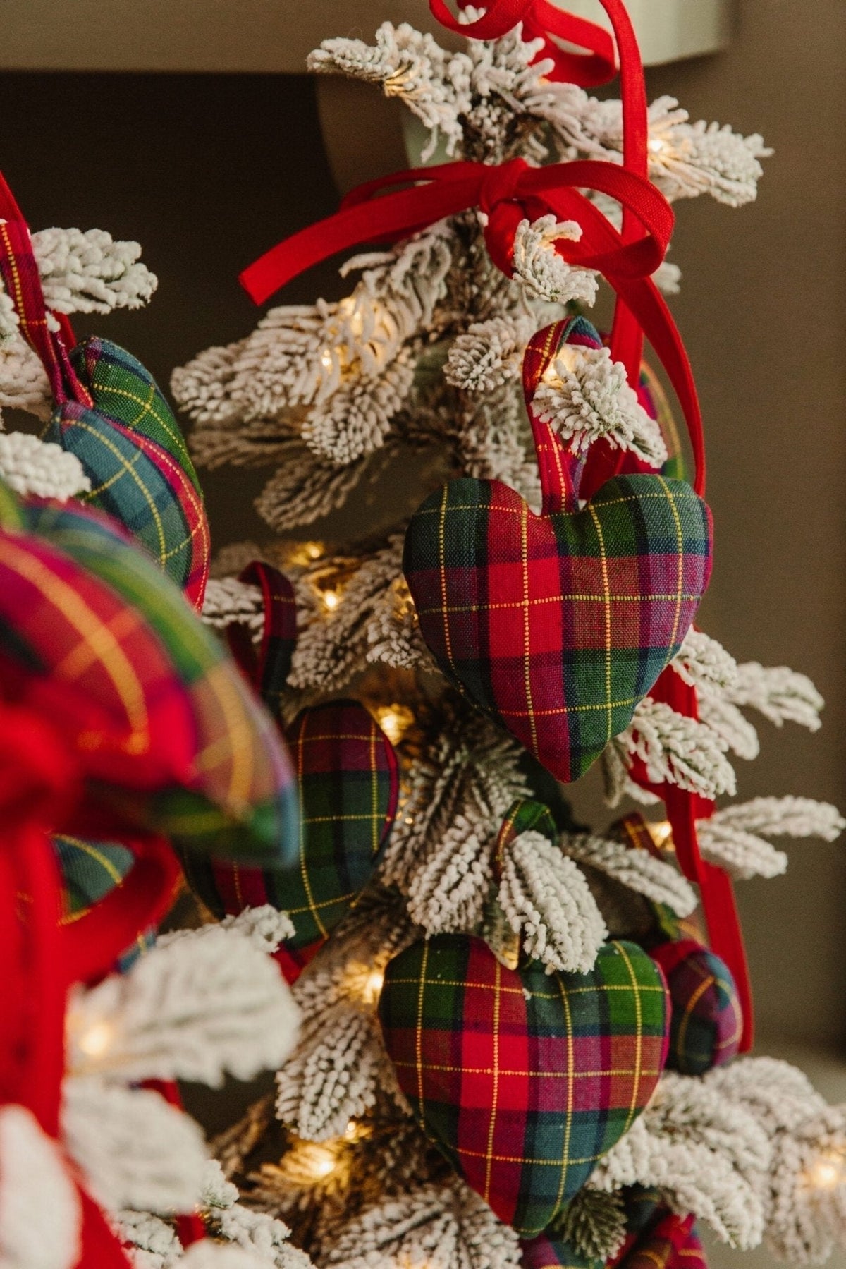 Holly Plaid Heart Ornament