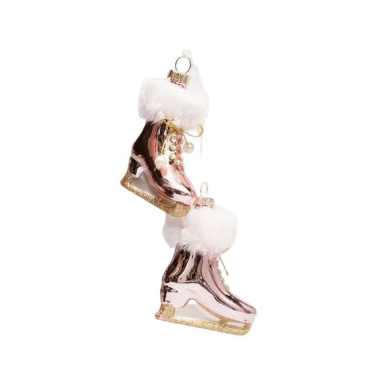 Pink Ice Skates Glass Ornament