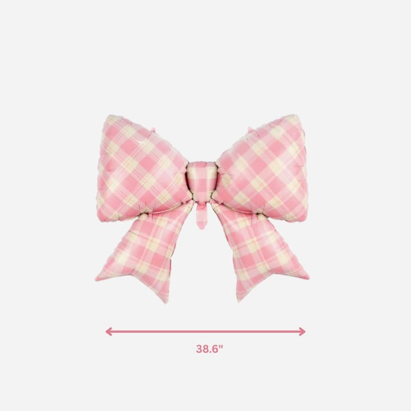 Gingham Pink Bow Foil Balloon