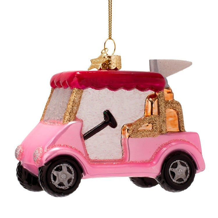 Pink Golf Cart Glass Ornament