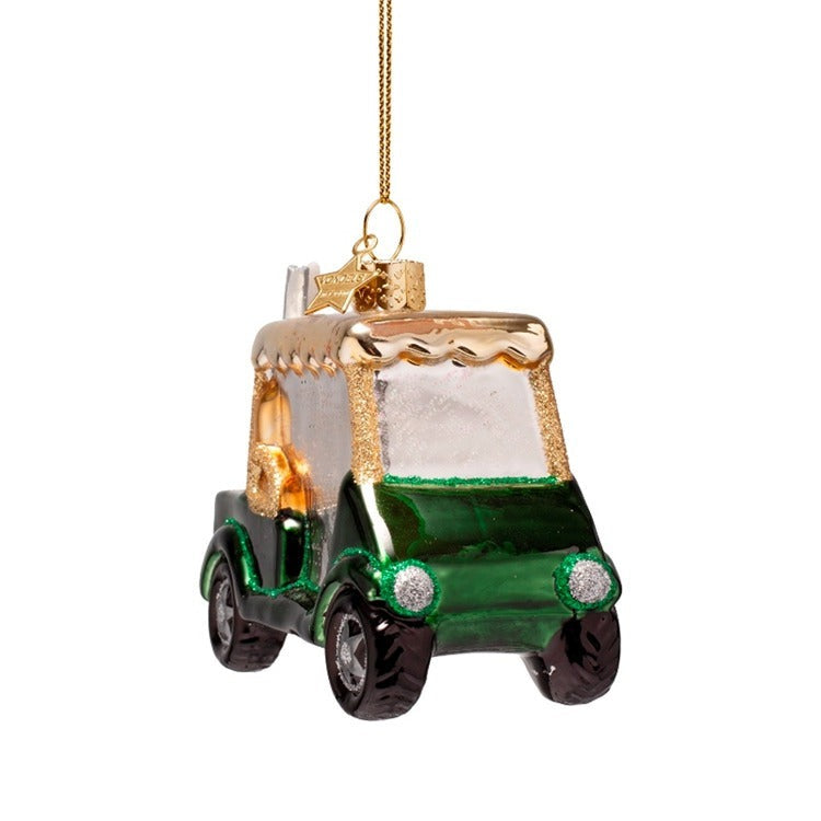 Green Golf Cart Glass Ornament