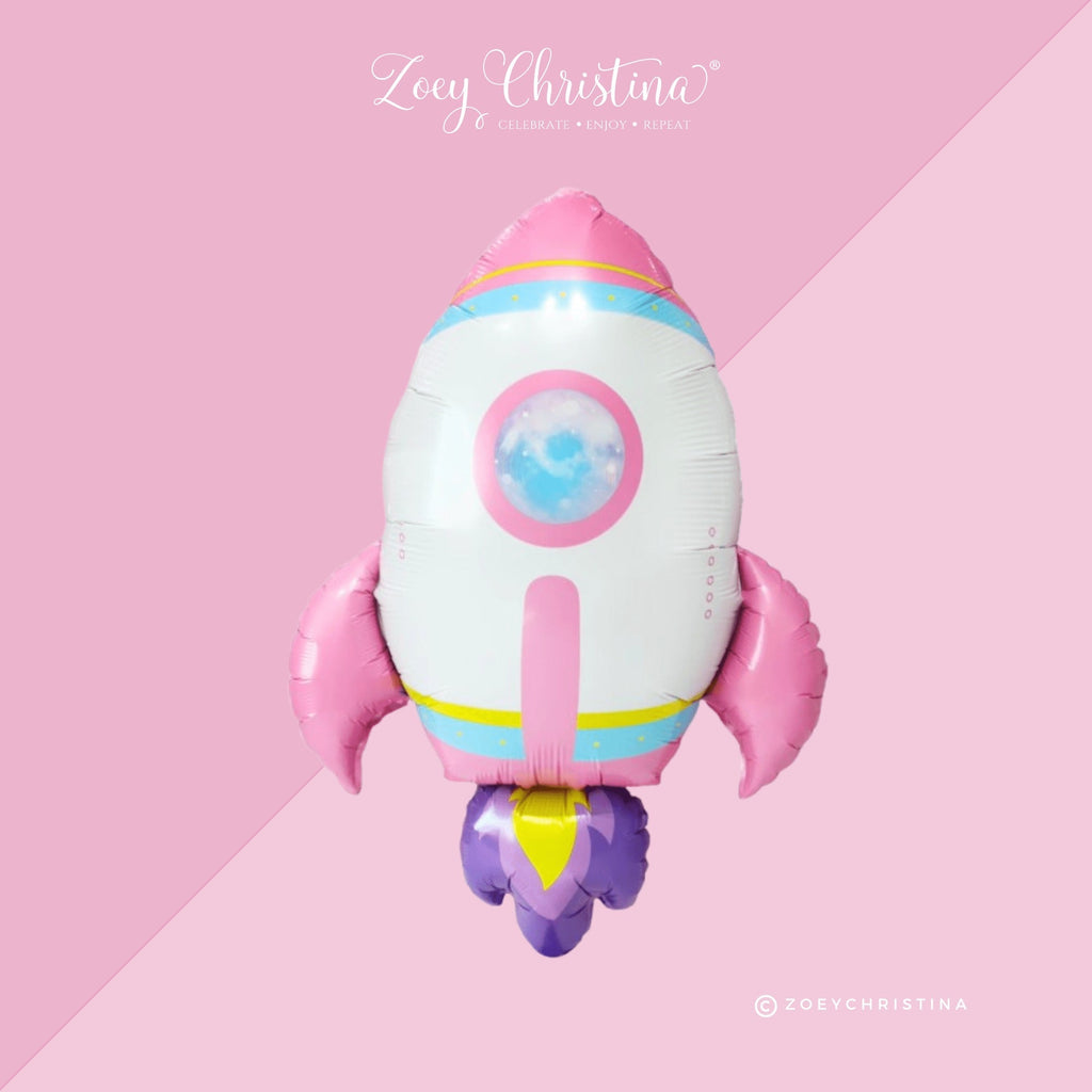 Pink Rocket Ship Foil Balloon