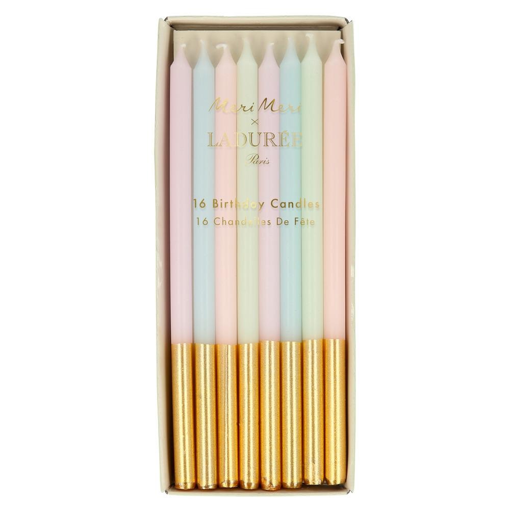 Meri Meri X Laduree Paris Pastel Gold Leaf Tapered Birthday Candles