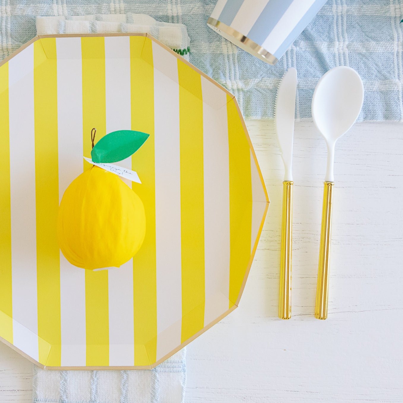 Soleil Yellow Signature Cabana Stripe Plates