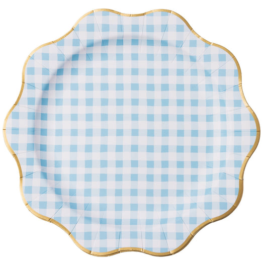 Elegant Sky Blue Gingham Dinner Plates