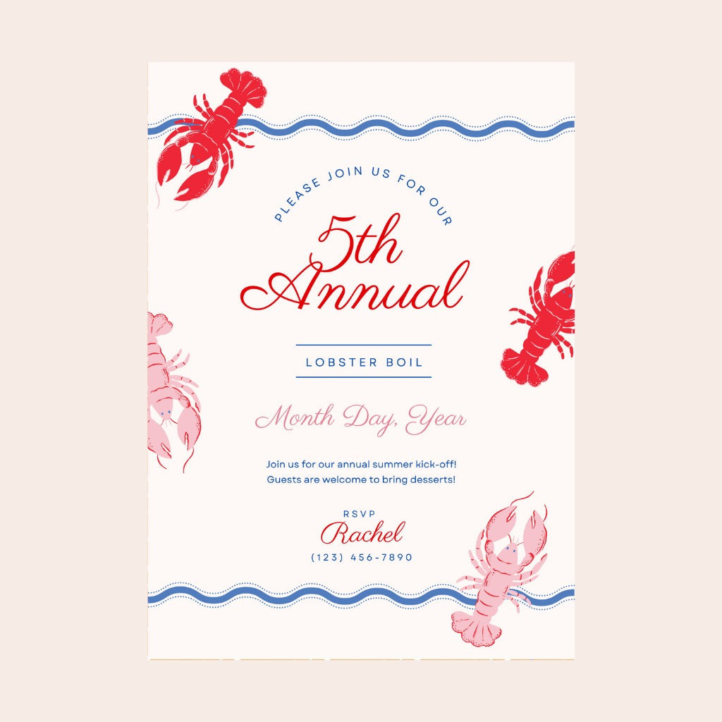 Wavy Lobster Digital Party Invitation Download