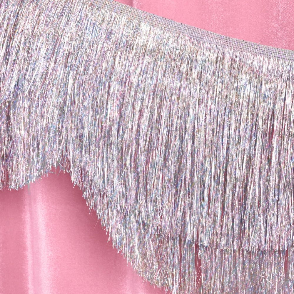 Silver Iridescent Fringe Scalloped Banner