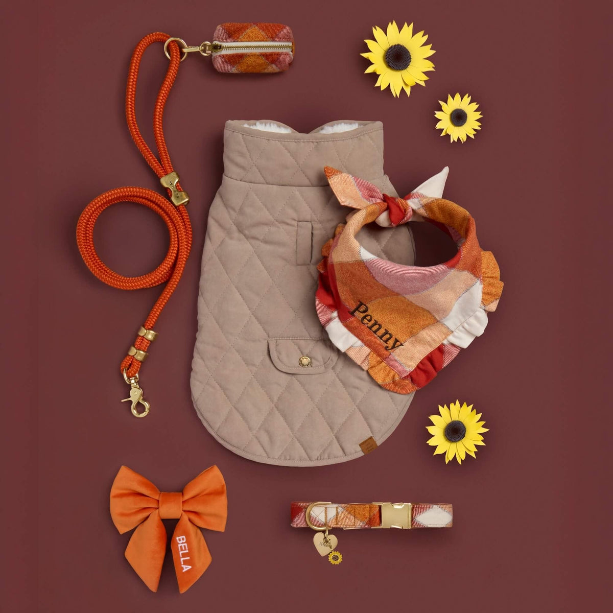 Pumpkin Spice Plaid Flannel Ruffled Dog Bandana