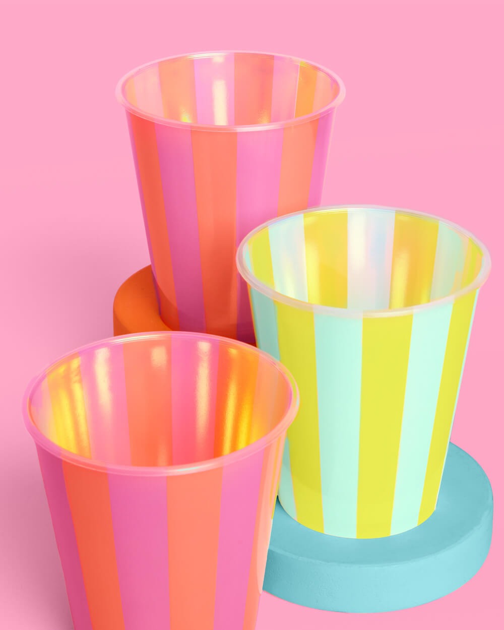 Neon Stripe Iridescent Plastic Cups