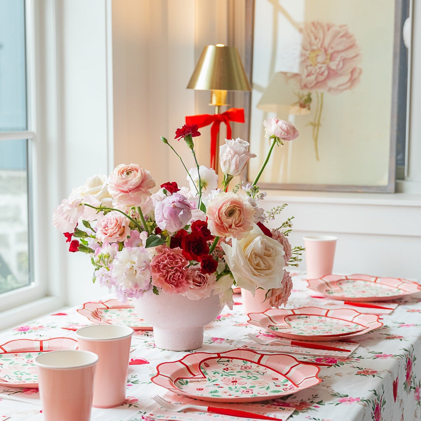 Pink & Red Floral Heart Plates