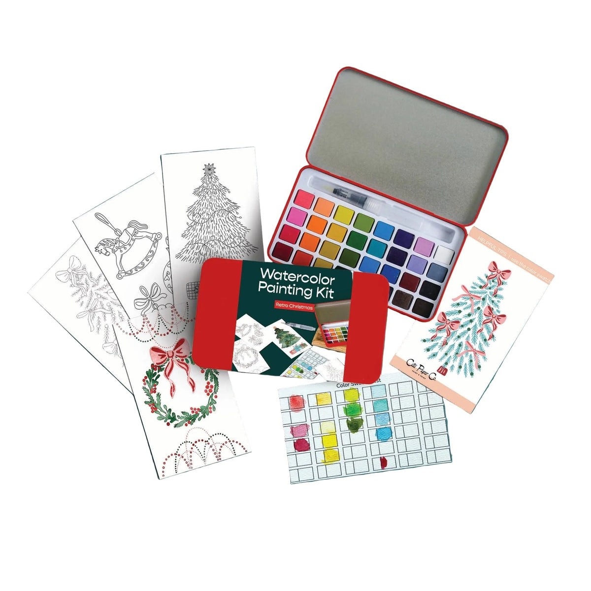 Retro Red Christmas watercolor painting kit